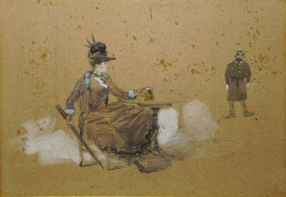 COMBA Pierre, 1859-1934, La crise...!!! aquarelle gouachée (oxydations à la gouache),...