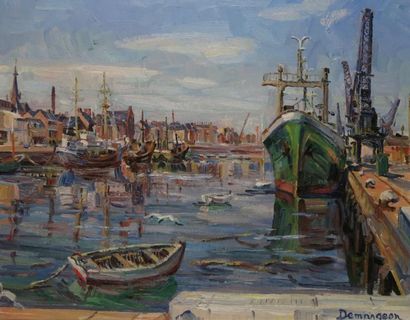 DEMANGEON Louis-Albert, 1909-1979, L'avant port de Fécamp huile sur toile, signée...