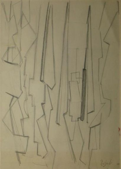 DEVRIM Nejad, 1923-1995 Formes géométriques verticales dessin à la mine de plomb...