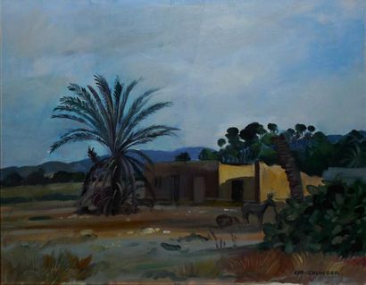 EHLINGER Christian, né en 1931, Maison en Afrique du Nord huile sur toile, signée...