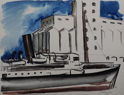 FOTINSKY Serge, 1887-1971, Les docks de Marseille, 1927 aquarelle (petites rousseurs),...