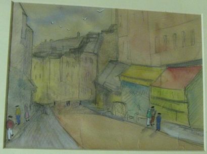 LEONARD Jacques (né en 1931) Brest, 1950 Crayon et aquarelle (petites déchirures),...