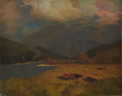 MÉNARD Émile René, 1861/62-1930 Vallée et montagnes huile sur toile (craquelures),...