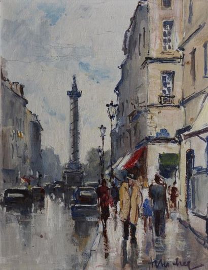 MICHEL A., XXe siècle, La colonne Vendôme vue de la rue de la Paix huile sur toile,...