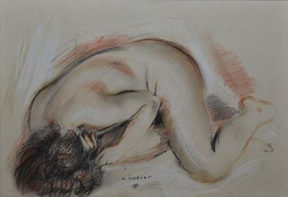 MUGUET Georges, 1903-1988 Modèle endormi dessin aux trois crayons, signature et monogramme...