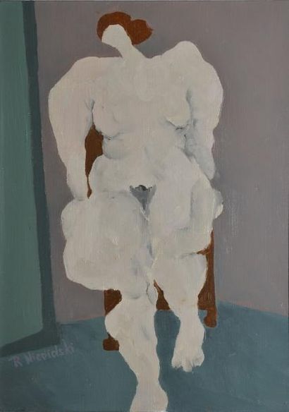 NICOÏDSKI Robert Louis, né en 1931 Modèle assis huile sur toile (trace d'enfoncement),...