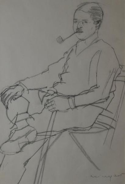 WEINGART Joachim, 1895-1942/45 Homme à la pipe crayon noir, signé en bas à droite...