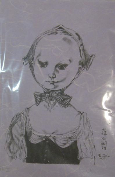 FOUJITA Tsuguharu (1886-1968), Jeune fille lithographie sur papier Japon, signée...