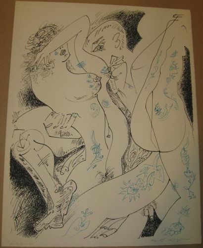 MASSON André (1896-1987), Couple lithographie, signée en bas à droite avec envoi...