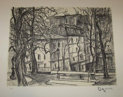 OGUISS Takanoriv (1901-1986), Place Ravignan lithographie, EA, cachet de la signature...