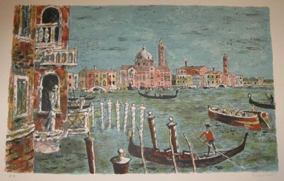 OUDOT Roland (1897-1981), Le grand canal à Venise lithographie, signée en bas à droite,...