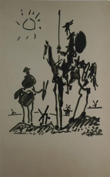 PICASSO Pablo, d'après, Don Quichotte et Sancho Pansa photolithographie, édition...