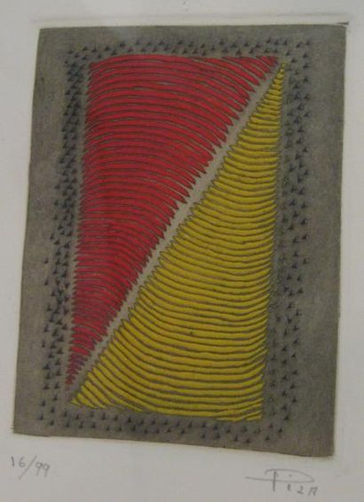 PIZA Arthur Luiz (né en 1928) Composition jaune et rouge Lithographie carborundum,...