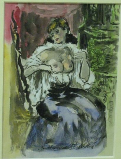 BERTHOMMÉ-SAINT-ANDRÉ Louis (1905-1977) Nu assis Encre et aquarelle, signée en bas...