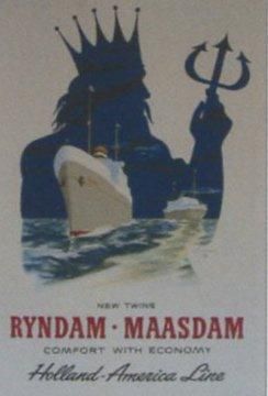 ADWERNER Holland America Line "Ryndam Maasdam" 1950 entoilée 62 x 92 cm bon état