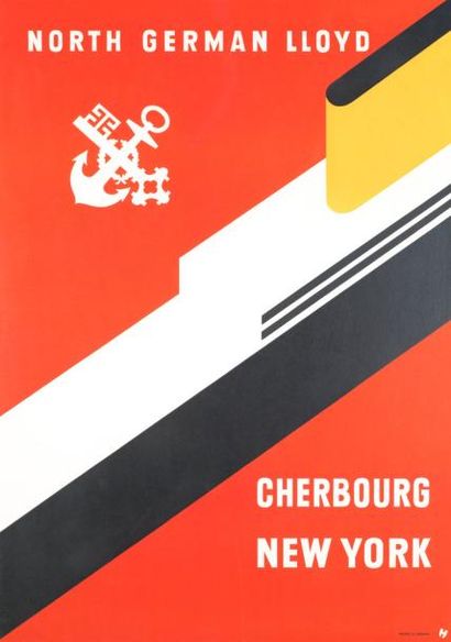 H North German Lloyd Cherbourg - New York encadrée bon état 59 x 83 cm