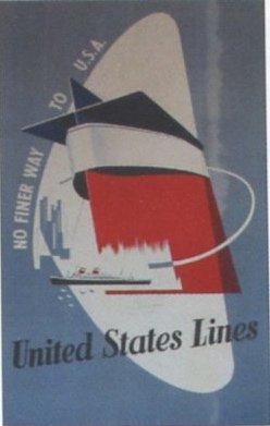 KORN United States Lines "no finer way to USA" 61 x 96 cm entoilée état moyen