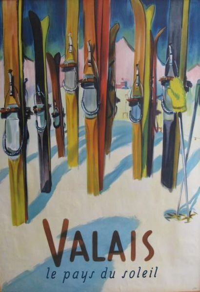 LIBISZEWSKI H. Valais le pays du soleil 1949 encadrée 89 x 127 cm bon état