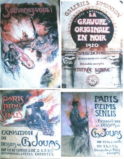 JOUAS Charles (1186 - 1942) 3 Projets d'affiches (pastel et crayon): "exposition...