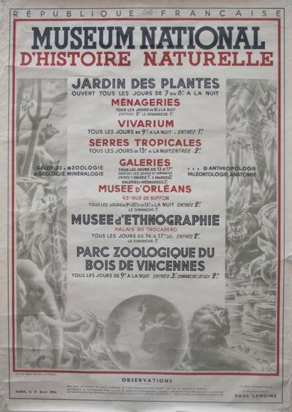 Anonyme Museum National d'Histoire Naturelle 1934 non entoilée 74 x 105 cm