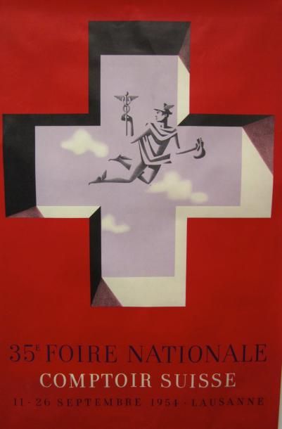 CLOSSET Lausanne 35ème foire nationale comptoir Suisse 1954 non entoilée 65 x 100...