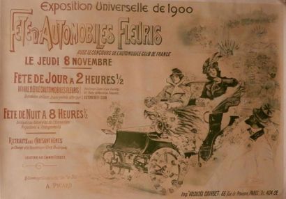 DORDET Exposition Universelle 1900 "Fête d'Automobiles" 150 x 105 cm entoilée - (manque...