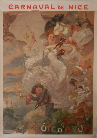 WILLETTE A. Carnaval de Nice 1898 entoilée parfait état 78 x 109 cm (existe aussi...