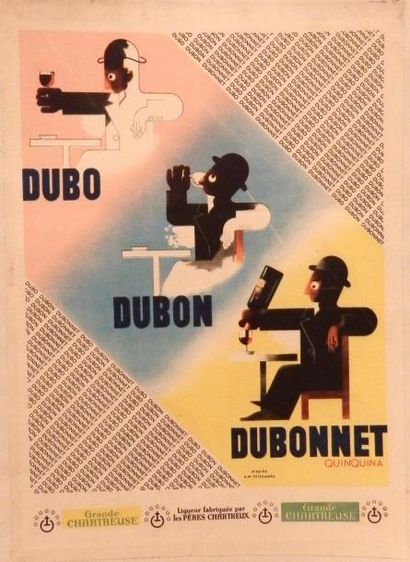 CASSANDRE A.M Lot: affichette "Dubo Dubon Dubonnet" (couverture menu) entoilée 26...