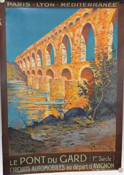 COURONNEAU E. Le Pont du Gard circuit automobile 1923 non entoilée 75 x 105 cm