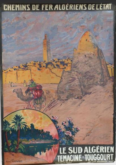 DESHAYES Sud Algérien Temacine - Touggourt 1925 non entoilée 75 x 105 cm