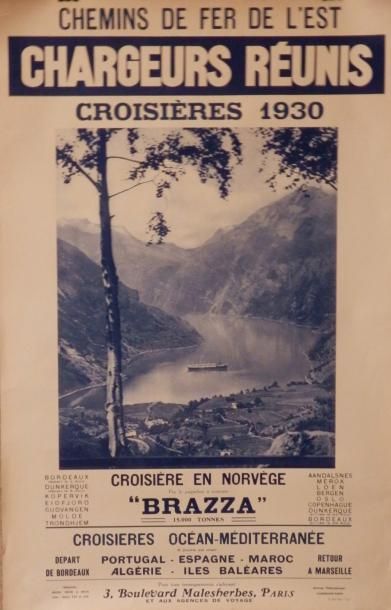 null Chargeurs Réunis Croisières 1930 en Norvège avec le Brazza non entoilée 62 x...