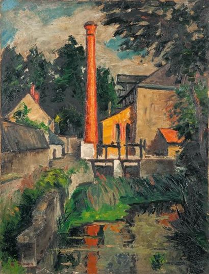 SIMON Robert, 1888-1961 Pont sur le Morin. Huile sur toile, signée en bas à gauche,...