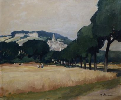 BALANDE Gaston, 1880- 1971 Champs de blé et collines. Huile sur toile rentoilée (restaurations),...