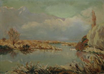 CARIFFA Francis, 1890-1975 Lac du Bourget. Huile sur carton, signé en bas à gauche,...