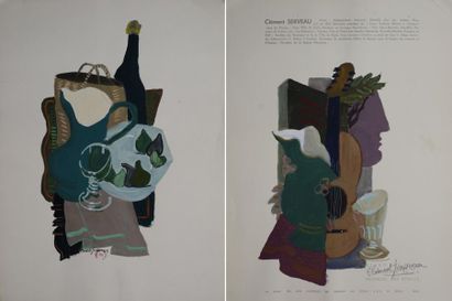 CLÉMENT-SERVEAU, 1886-1972 Nature morte aux poires, 1953- Nature morte à la guitare...