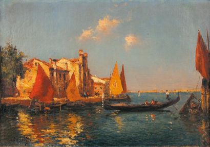 DUPRAT Albert, 1882-1974 Canal à Venise. Huile sur toile, signée en bas à gauche,...