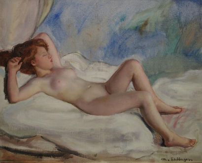 EHLINGER Maurice, 1896-1981 Modèle roux endormi. Huile sur toile, signée en bas à...