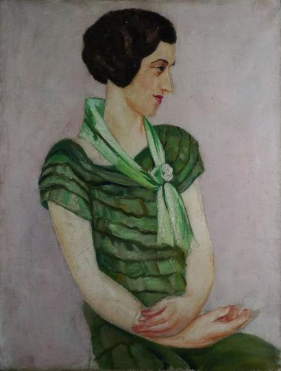 GASPART Alfred, 1900-1993 La robe verte. Huile sur toile (enfoncement), cachet de...