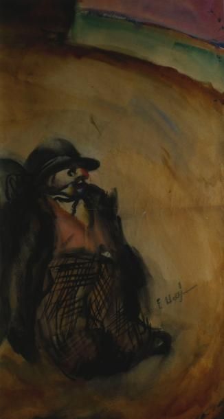 HEUZÉ Edmond, 1884-1967 Le clown Aquarelle (traces de plis), signée en bas à droite,...