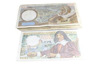 null Set of French banknotes, including fifty francs Jacques Coeur, one hundred francs...