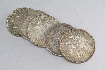 null Five silver coins :

- 5 francs Hercules (x 2) : 1873 A - 1876 K.

- 10 francs...