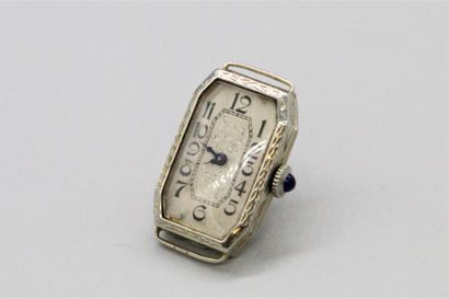 null Boîtier de montre rectangulaire en or gris 18k (750), décoré de feuillages....