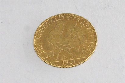 null Gold coin of 10 francs Coq (1901). 

TTB to SUP. 

Weight : 3.22 g.