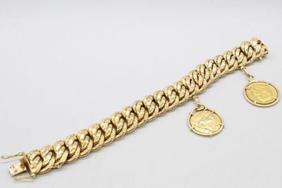 null Bracelet en or jaune 18k (750) à maille américaine orné d'une pièce en or de...