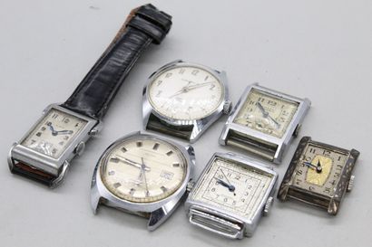 null Lot de cinq boîtier de montres d'homme et une montre bracelet d'homme en métal....