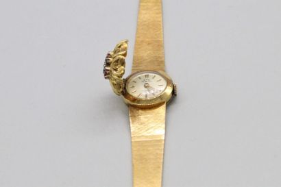 null Montre bracelet de dame en or jaune 18k (750), le boîtier rond recouvert d'un...
