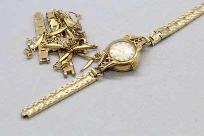 null Montre bracelet de dame, boîtier rond en or jaune 18k (750), cadran à fond gris,...