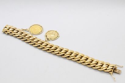 null Bracelet en or jaune 18k (750) à maille américaine orné d'une pièce en or de...