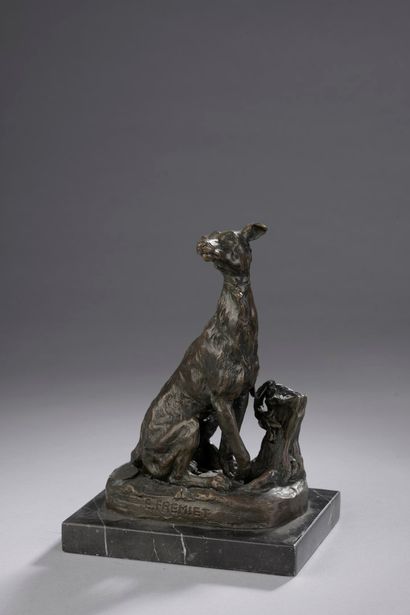 null FRÉMIET Emmanuel, after,

Seated greyhound,

bronze with dark brown patina on...