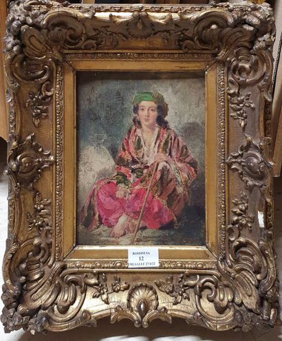 null ANONYMOUS 19th century,

Oriental shepherdess,

oil on prepared cardboard (wear...